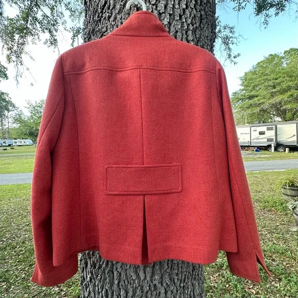 NINA MCLEMORE LAMBS WOOL NEHRU BLAZER Sz 10 Orange Shell Button Bohemian Jacket - Picture 2 of 4